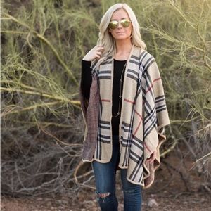 Plaid sweater poncho